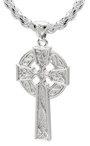 US Jewels Men's XL 925 Sterling Silver 58mm Irish Celtic Knot Cross Polished Finish Pendant Necklace, 58mm - US Jewels