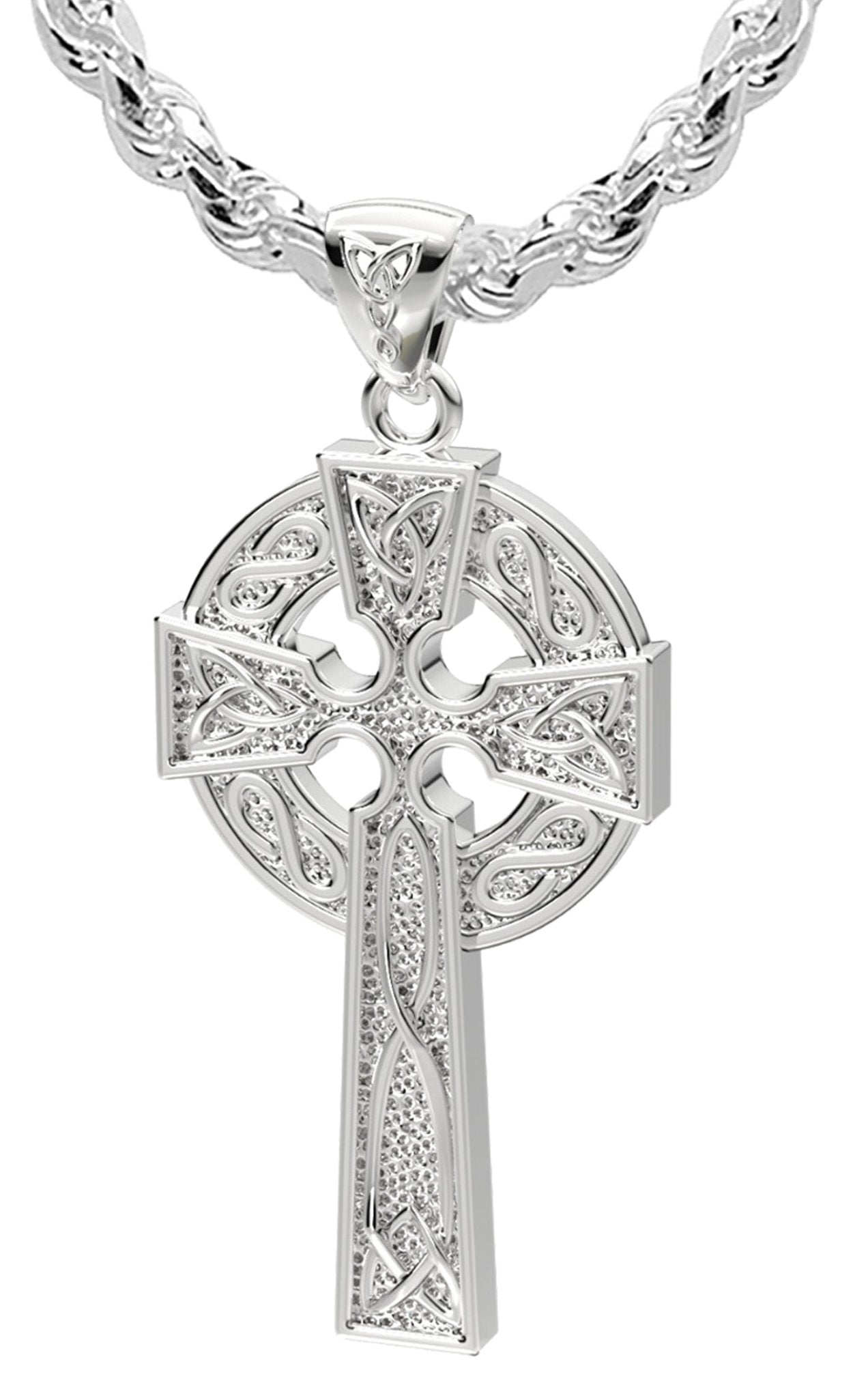 US Jewels Men's XL 925 Sterling Silver 58mm Irish Celtic Knot Cross Polished Finish Pendant Necklace, 58mm - US Jewels