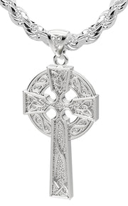 US Jewels Men's XL 925 Sterling Silver 58mm Irish Celtic Knot Cross Polished Finish Pendant Necklace, 58mm - US Jewels