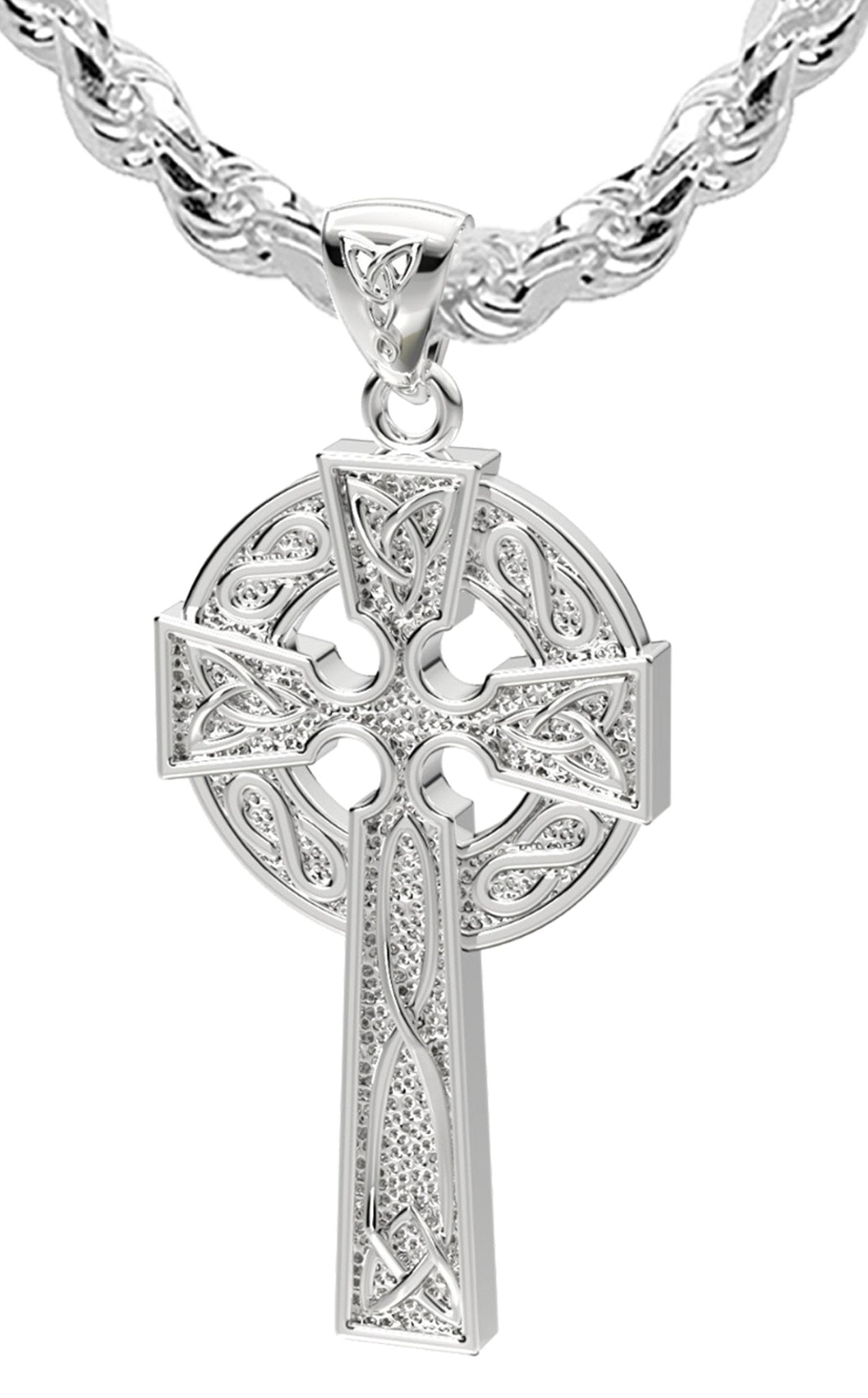 US Jewels Men's XL 925 Sterling Silver 58mm Irish Celtic Knot Cross Polished Finish Pendant Necklace, 58mm - US Jewels