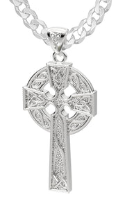 US Jewels Men's XL 925 Sterling Silver 58mm Irish Celtic Knot Cross Polished Finish Pendant Necklace, 58mm - US Jewels