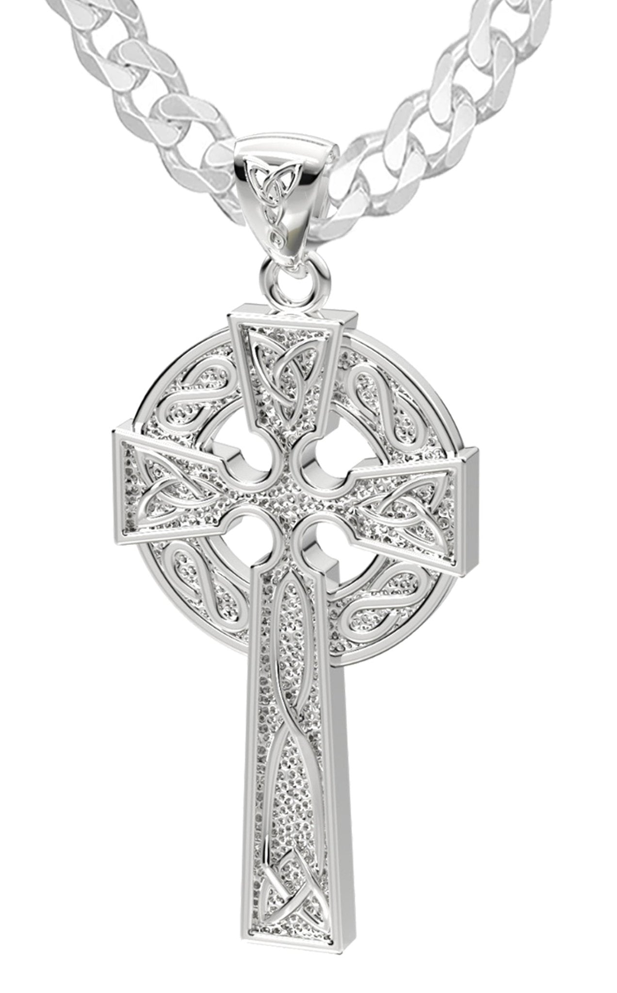 US Jewels Men's XL 925 Sterling Silver 58mm Irish Celtic Knot Cross Polished Finish Pendant Necklace, 58mm - US Jewels