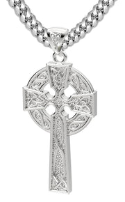 US Jewels Men's XL 925 Sterling Silver 58mm Irish Celtic Knot Cross Polished Finish Pendant Necklace, 58mm - US Jewels