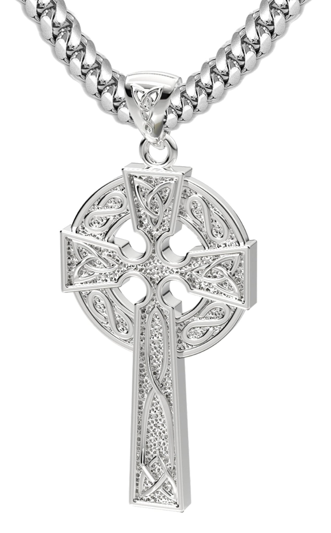 US Jewels Men's XL 925 Sterling Silver 58mm Irish Celtic Knot Cross Polished Finish Pendant Necklace, 58mm - US Jewels