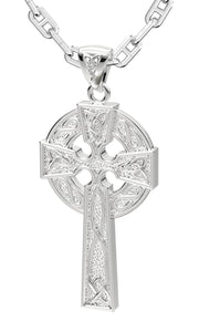 US Jewels Men's XL 925 Sterling Silver 58mm Irish Celtic Knot Cross Polished Finish Pendant Necklace, 58mm - US Jewels