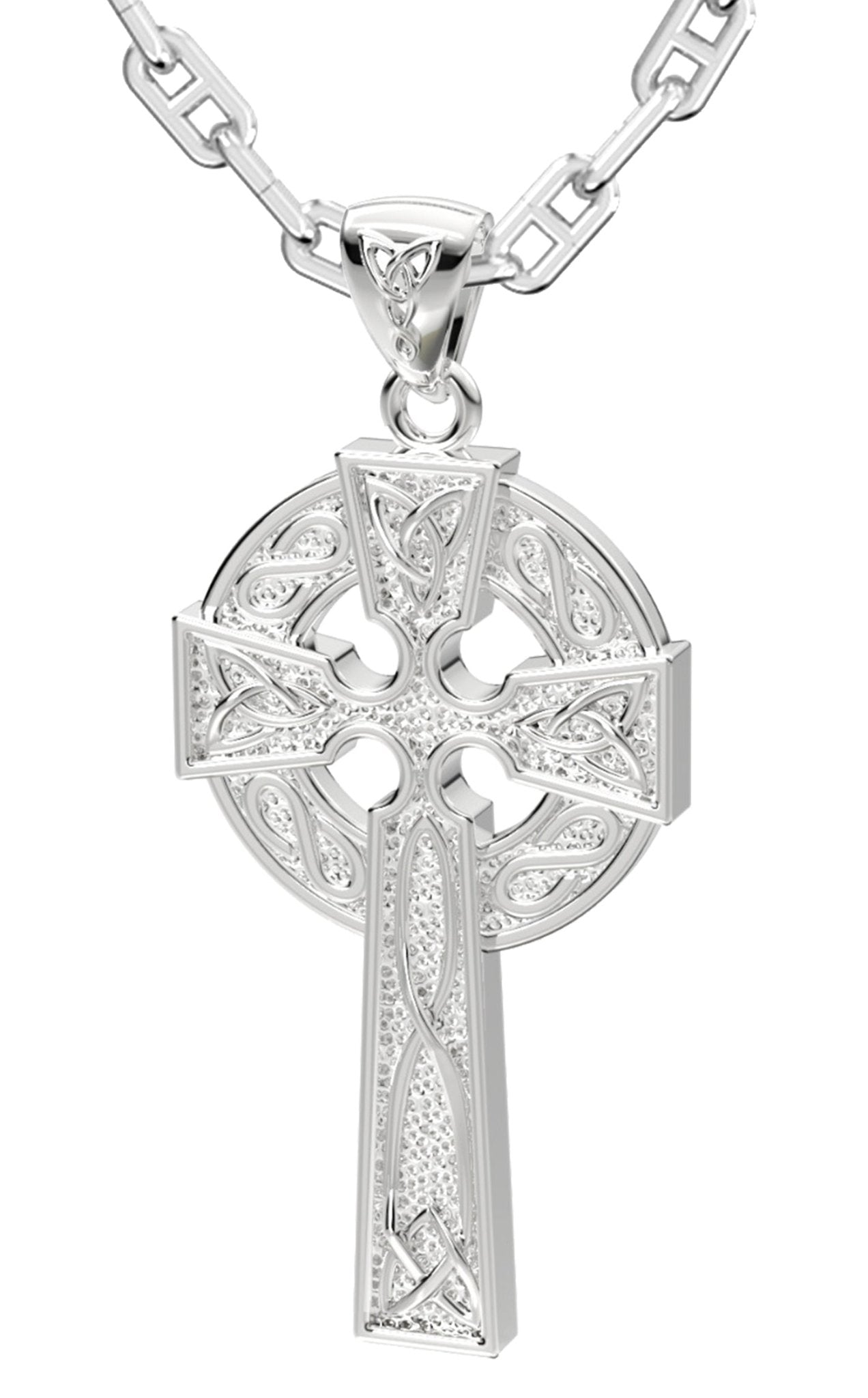 US Jewels Men's XL 925 Sterling Silver 58mm Irish Celtic Knot Cross Polished Finish Pendant Necklace, 58mm - US Jewels