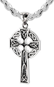 US Jewels Men's XL 925 Sterling Silver Irish Celtic Knot Cross Antique Finish Pendant Necklace, 58mm - US Jewels