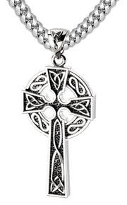 US Jewels Men's XL 925 Sterling Silver Irish Celtic Knot Cross Antique Finish Pendant Necklace, 58mm - US Jewels