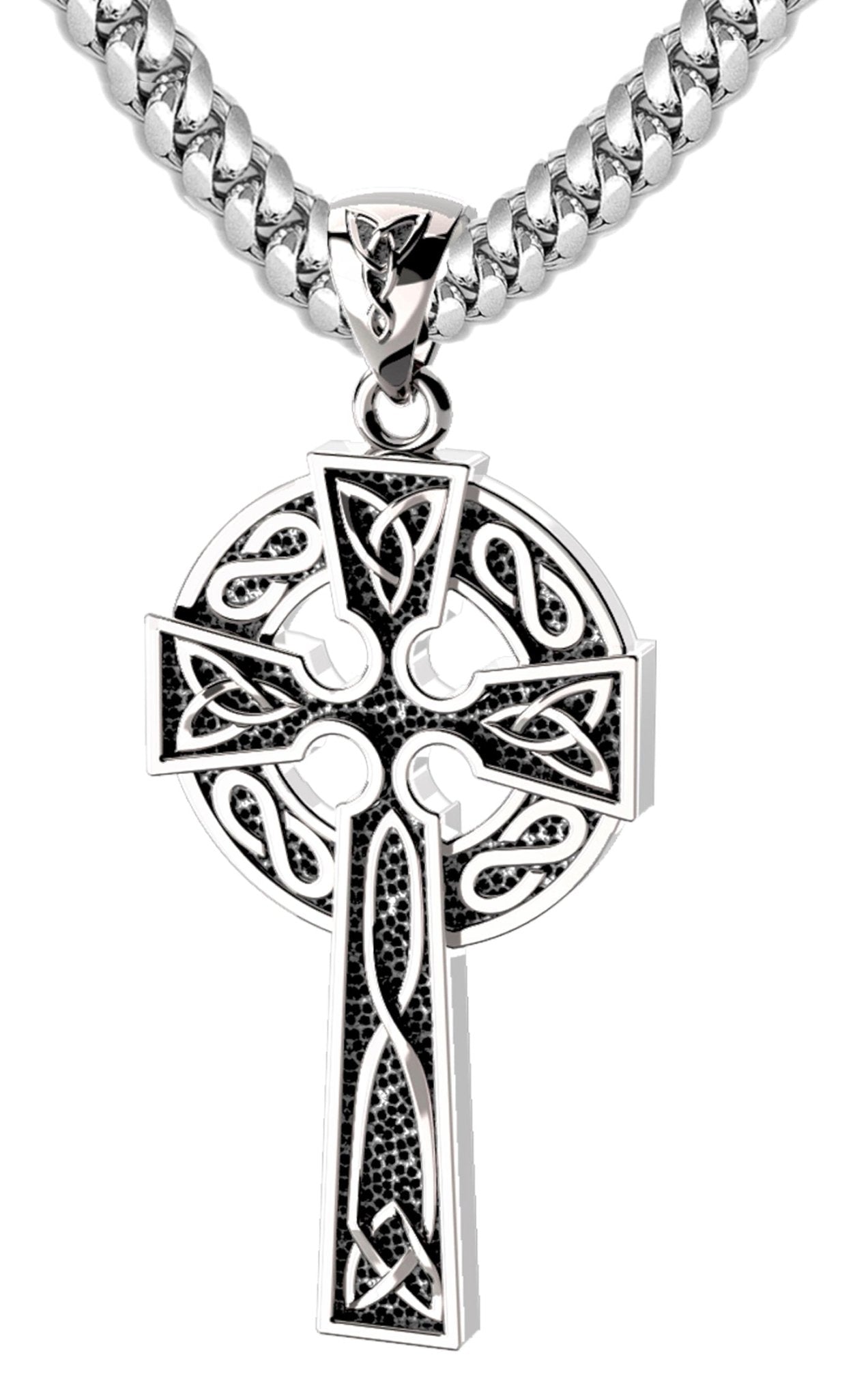 US Jewels Men's XL 925 Sterling Silver Irish Celtic Knot Cross Antique Finish Pendant Necklace, 58mm - US Jewels
