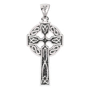 US Jewels Men's XL 925 Sterling Silver Irish Celtic Knot Cross Antique Finish Pendant Necklace, 58mm - US Jewels