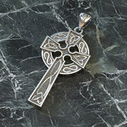 US Jewels Men's XL 925 Sterling Silver Irish Celtic Knot Cross Antique Finish Pendant Necklace, 58mm - US Jewels