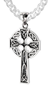 US Jewels Men's XL 925 Sterling Silver Irish Celtic Knot Cross Antique Finish Pendant Necklace, 58mm - US Jewels
