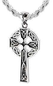 US Jewels Men's XL 925 Sterling Silver Irish Celtic Knot Cross Antique Finish Pendant Necklace, 58mm - US Jewels