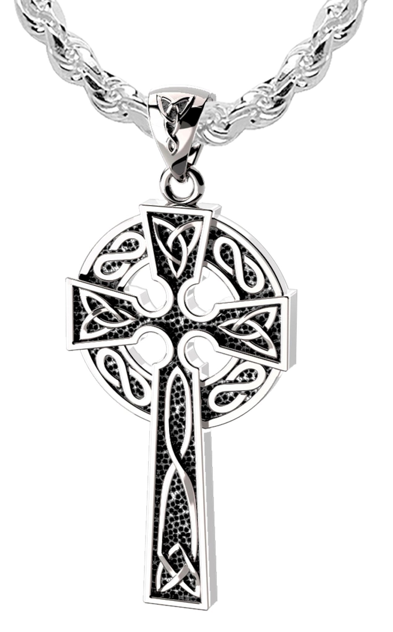 US Jewels Men's XL 925 Sterling Silver Irish Celtic Knot Cross Antique Finish Pendant Necklace, 58mm - US Jewels