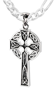 US Jewels Men's XL 925 Sterling Silver Irish Celtic Knot Cross Antique Finish Pendant Necklace, 58mm - US Jewels