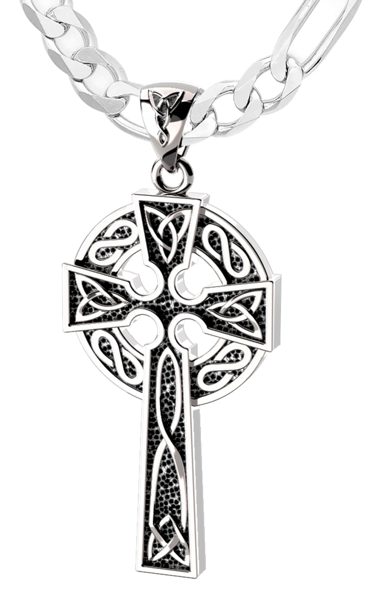 US Jewels Men's XL 925 Sterling Silver Irish Celtic Knot Cross Antique Finish Pendant Necklace, 58mm - US Jewels