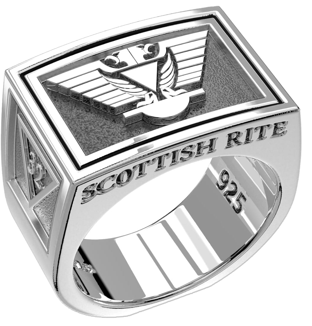 Men's Heavy 925 Sterling Silver Freemason Scottish Rite Ring Band