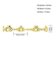 Women's Yellow Gold Irish Celtic Trinity Claddagh Link Bracelet - US Jewels