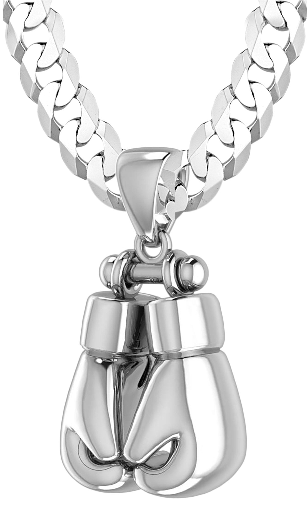 XL 50mm 3D 925 Sterling Silver Double Boxing Glove Pendant Necklace, 74g! - US Jewels
