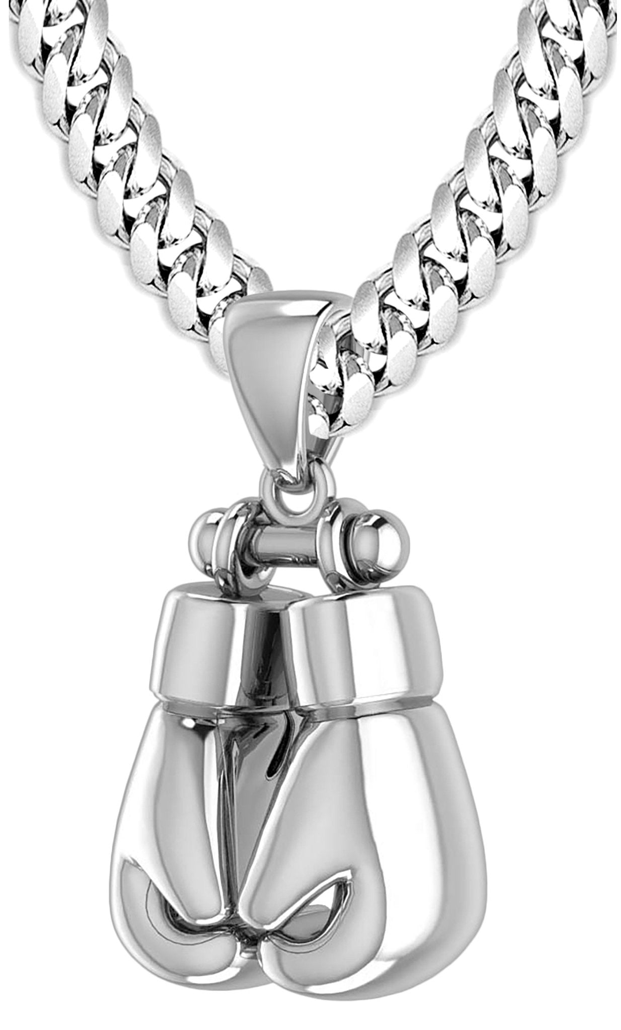XL 50mm 3D 925 Sterling Silver Double Boxing Glove Pendant Necklace, 74g! - US Jewels