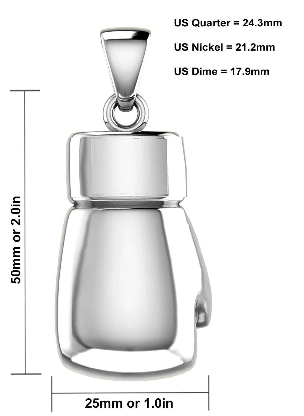 XL 50mm 3D 925 Sterling Silver Single Boxing Glove Pendant Necklace, 36g! - US Jewels
