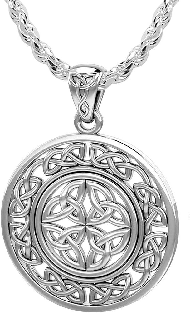 Ladies 15/16in 925 Sterling Silver Irish Celtic Knotwork Pendant Necklace