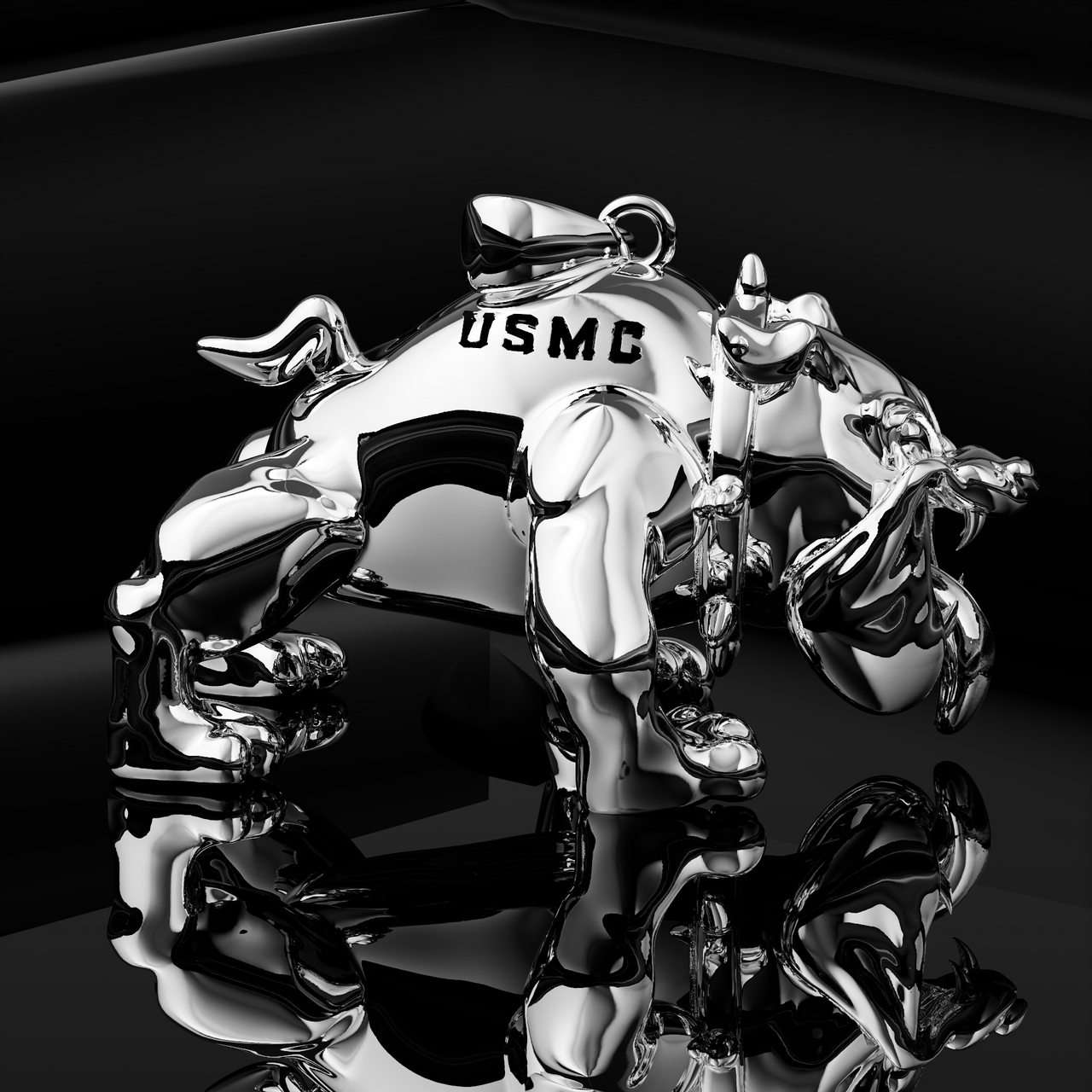 Men's XL Heavy Solid 925 Sterling Silver Marine Corps USMC Devil Dog Pendant Necklace, 55g