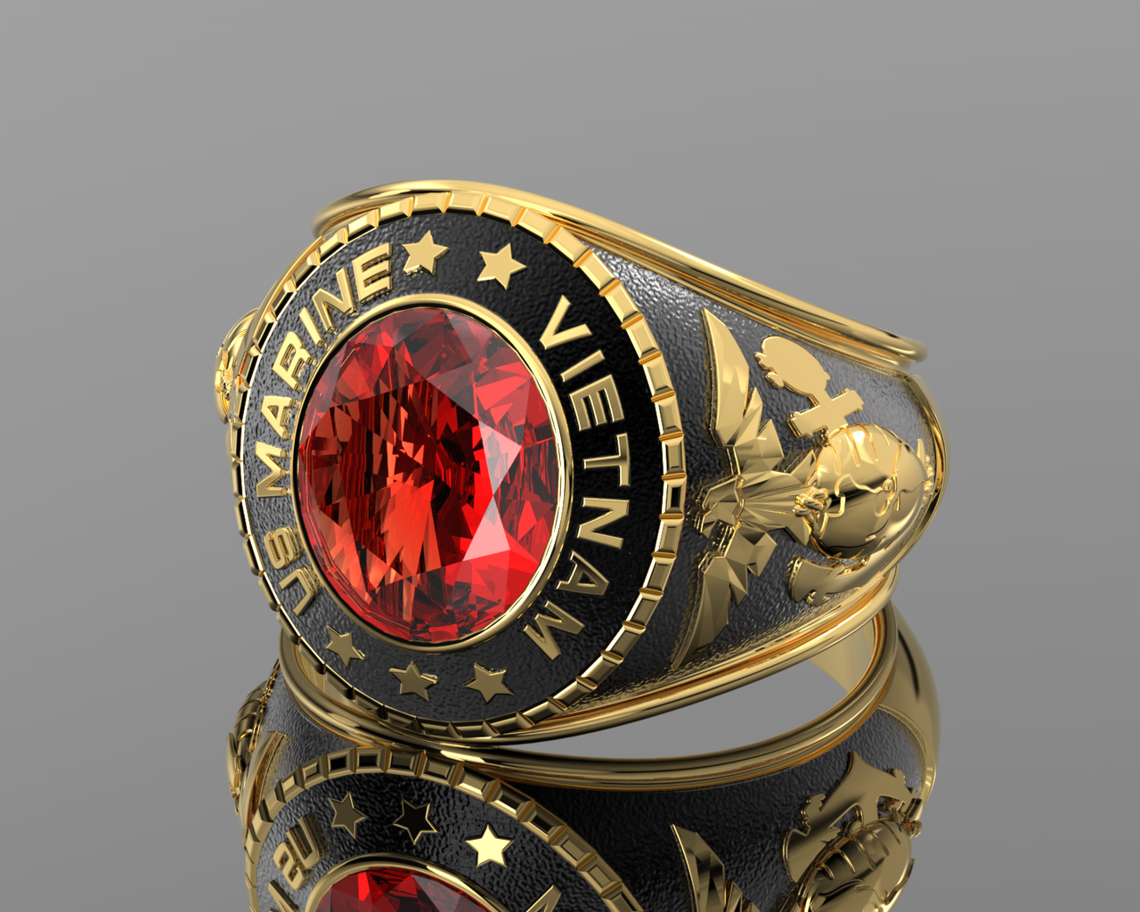 Customizable Vietnam Men's 10k or 14k Yellow or White Gold US Marine Corps Military Solid Back Ring