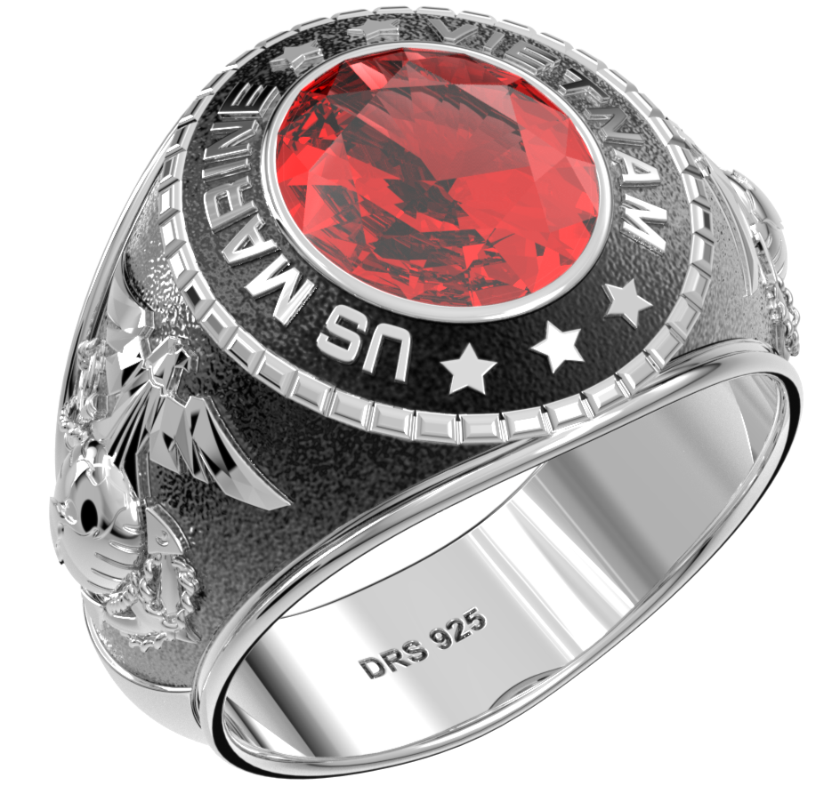 Customizable Vietnam Men's 925 Sterling Silver US Marine Corps Military Solid Back Ring