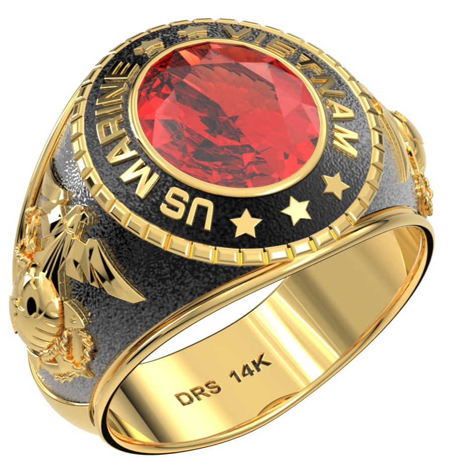 Customizable Vietnam Men's 10k or 14k Yellow or White Gold US Marine Corps Military Solid Back Ring