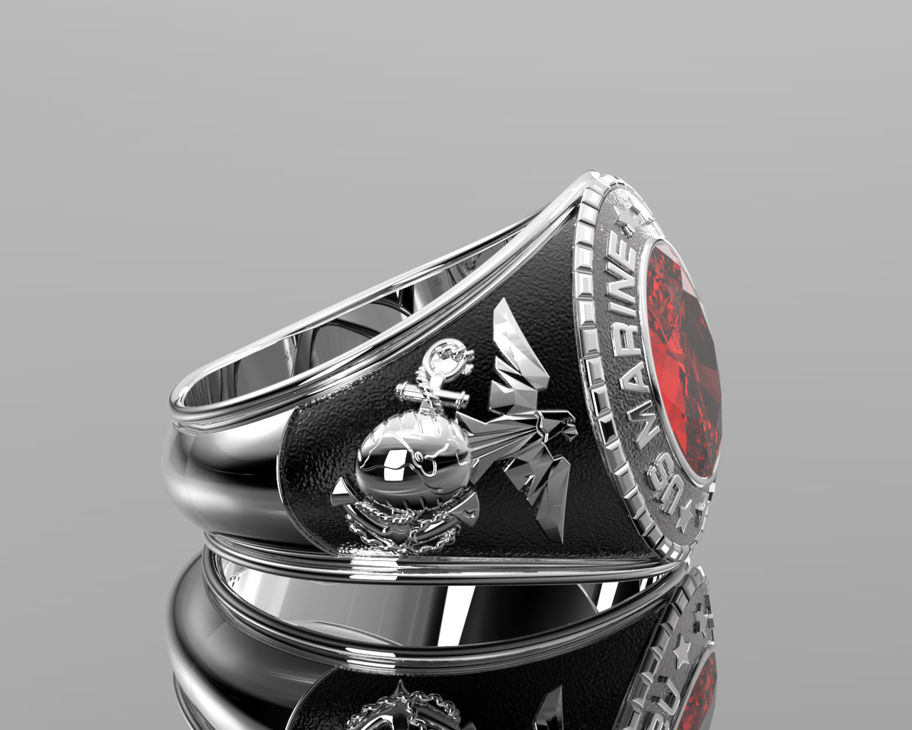 Customizable Desert Storm Men's 925 Sterling Silver US Marine Corps Military Solid Back Ring