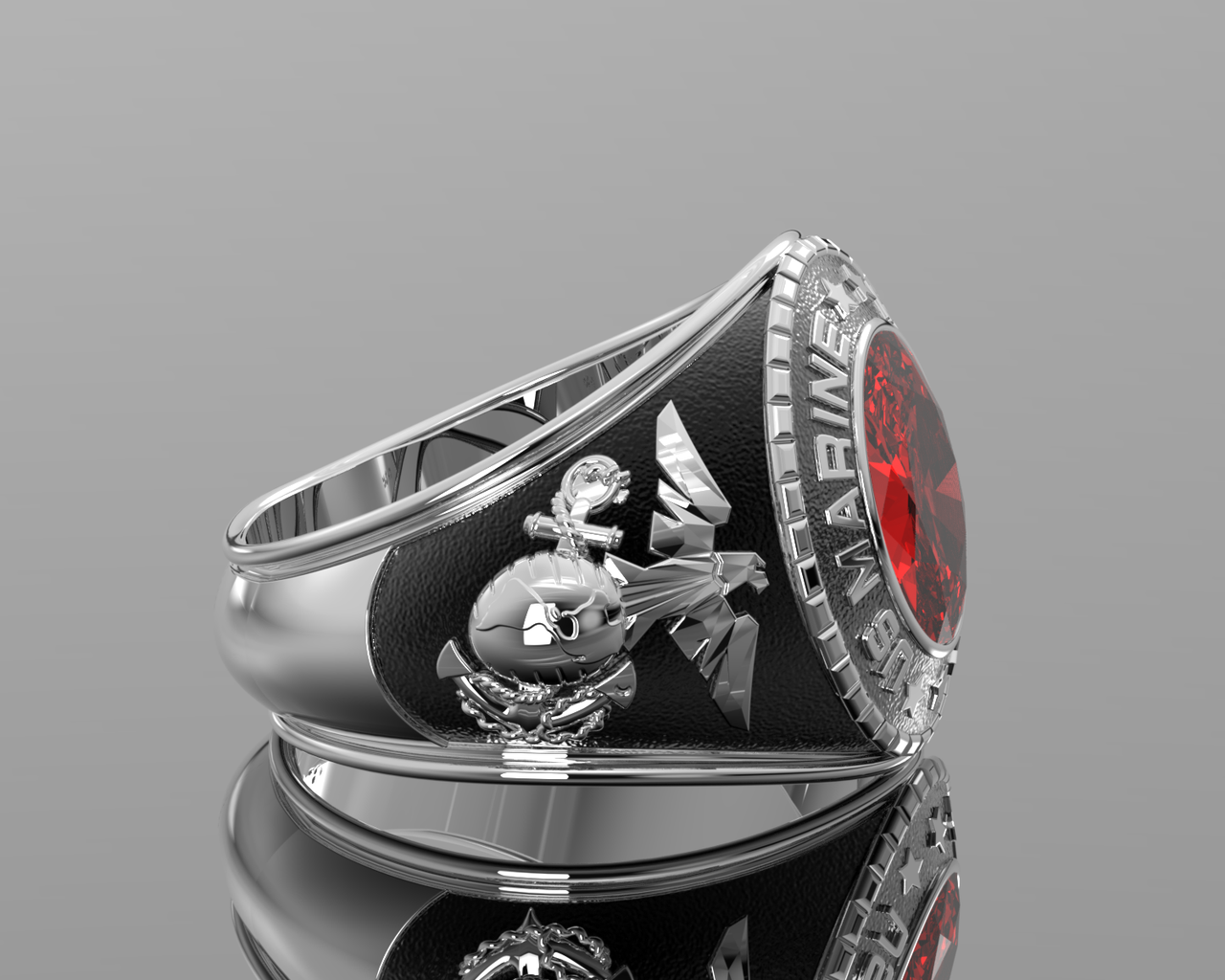 Customizable Iraqi Freedom Men's 925 Sterling Silver US Marine Corps Military Solid Back Ring