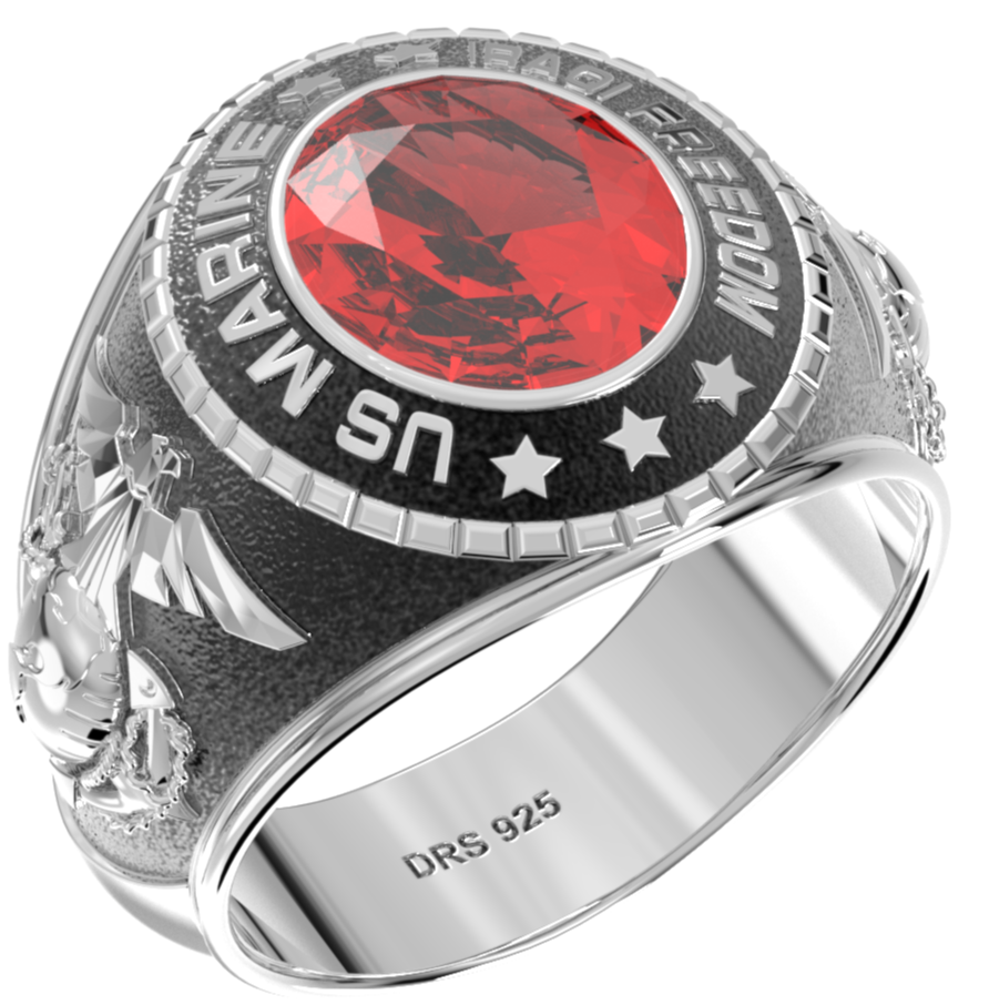 Customizable Iraqi Freedom Men's 925 Sterling Silver US Marine Corps Military Solid Back Ring