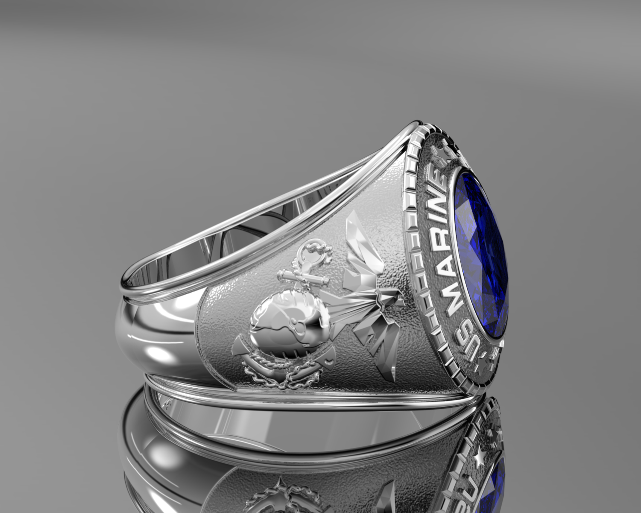 Customizable Afghanistan Men's 925 Sterling Silver US Marine Corps Military Solid Back Ring