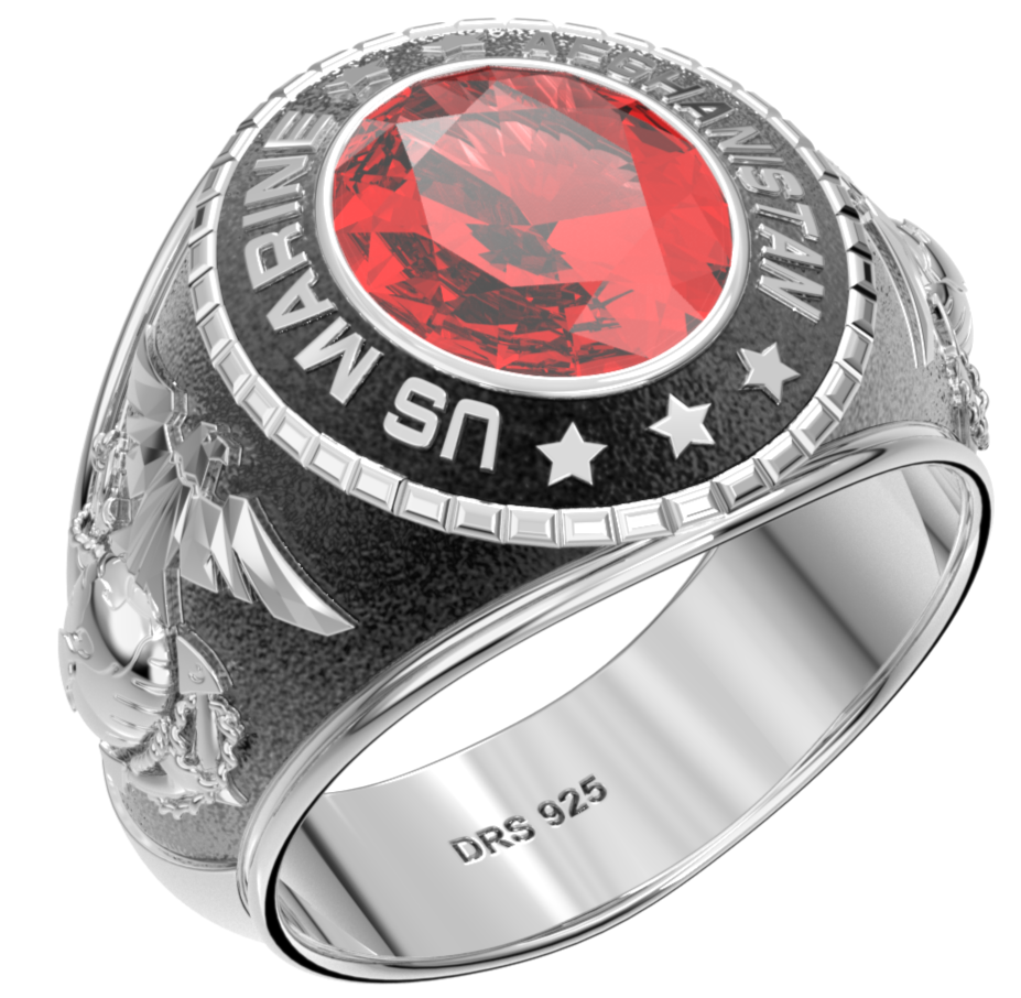 Customizable Afghanistan Men's 925 Sterling Silver US Marine Corps Military Solid Back Ring