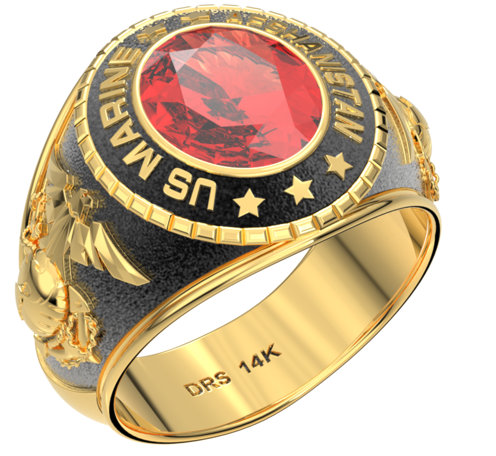 Customizable Afghanistan  Men's 10k or 14k Yellow or White Gold US Marine Corps Military Solid Back Ring