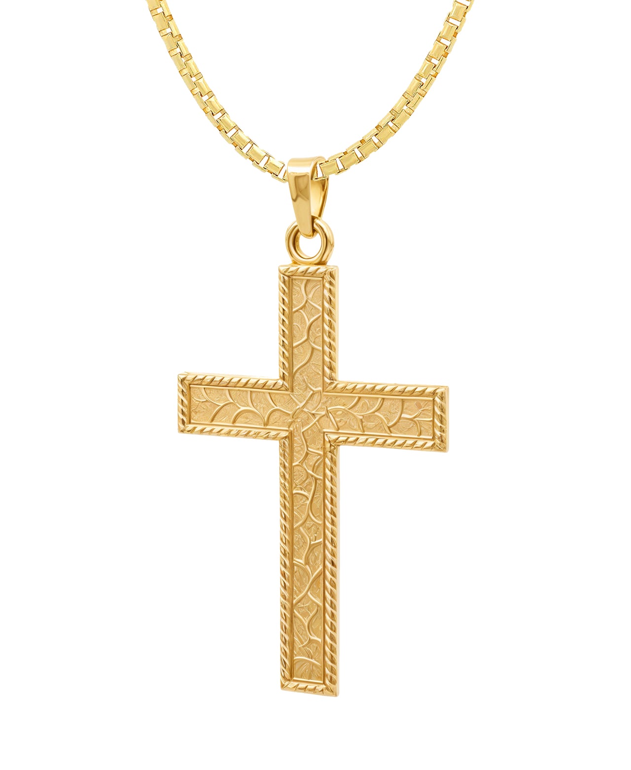 Ladies 14k Yellow Gold Thorn of Crown Cross Pendant Necklace, 36mm