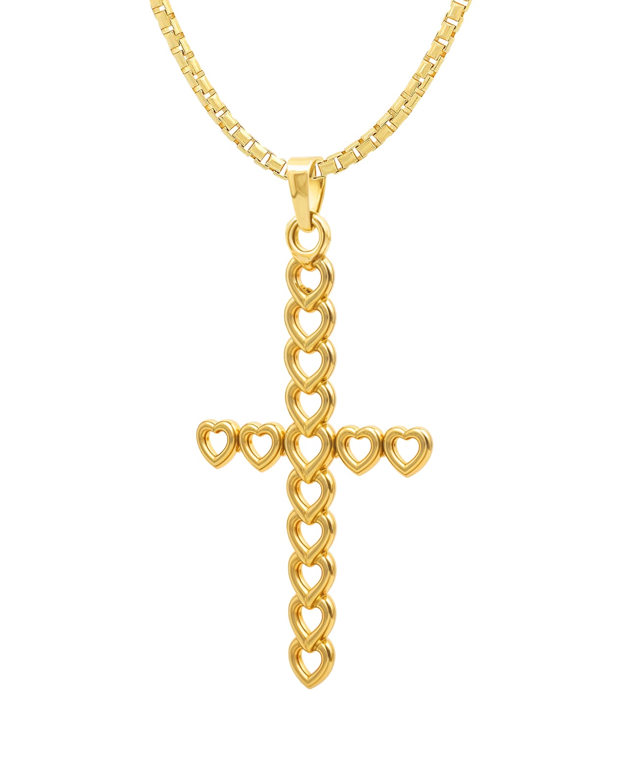 Ladies 14k Yellow Gold Heart Cross Pendant Necklace, 36mm