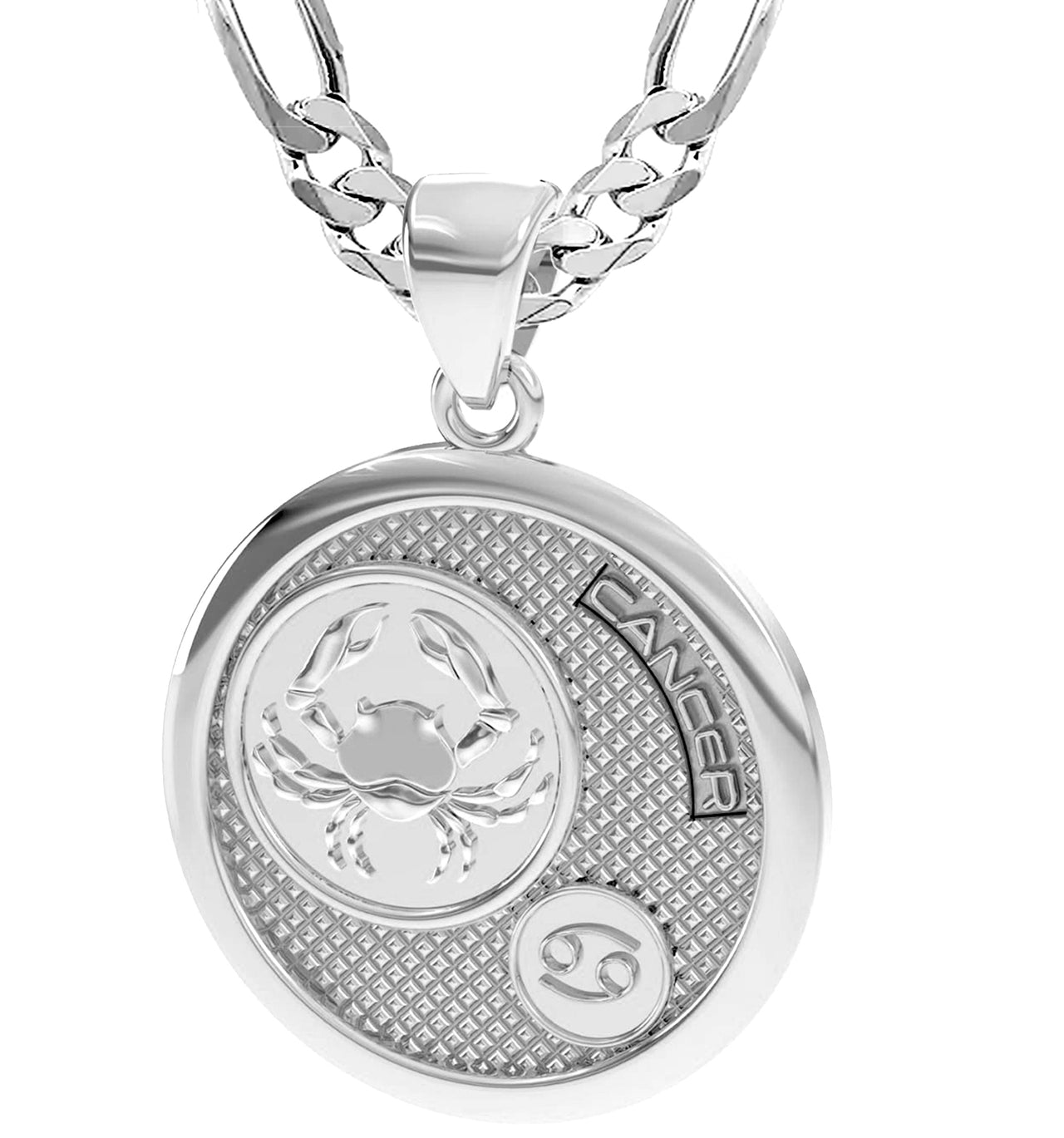 Men's 925 Sterling Silver Round Cancer Zodiac Polished Finish Pendant Necklace, 33mm