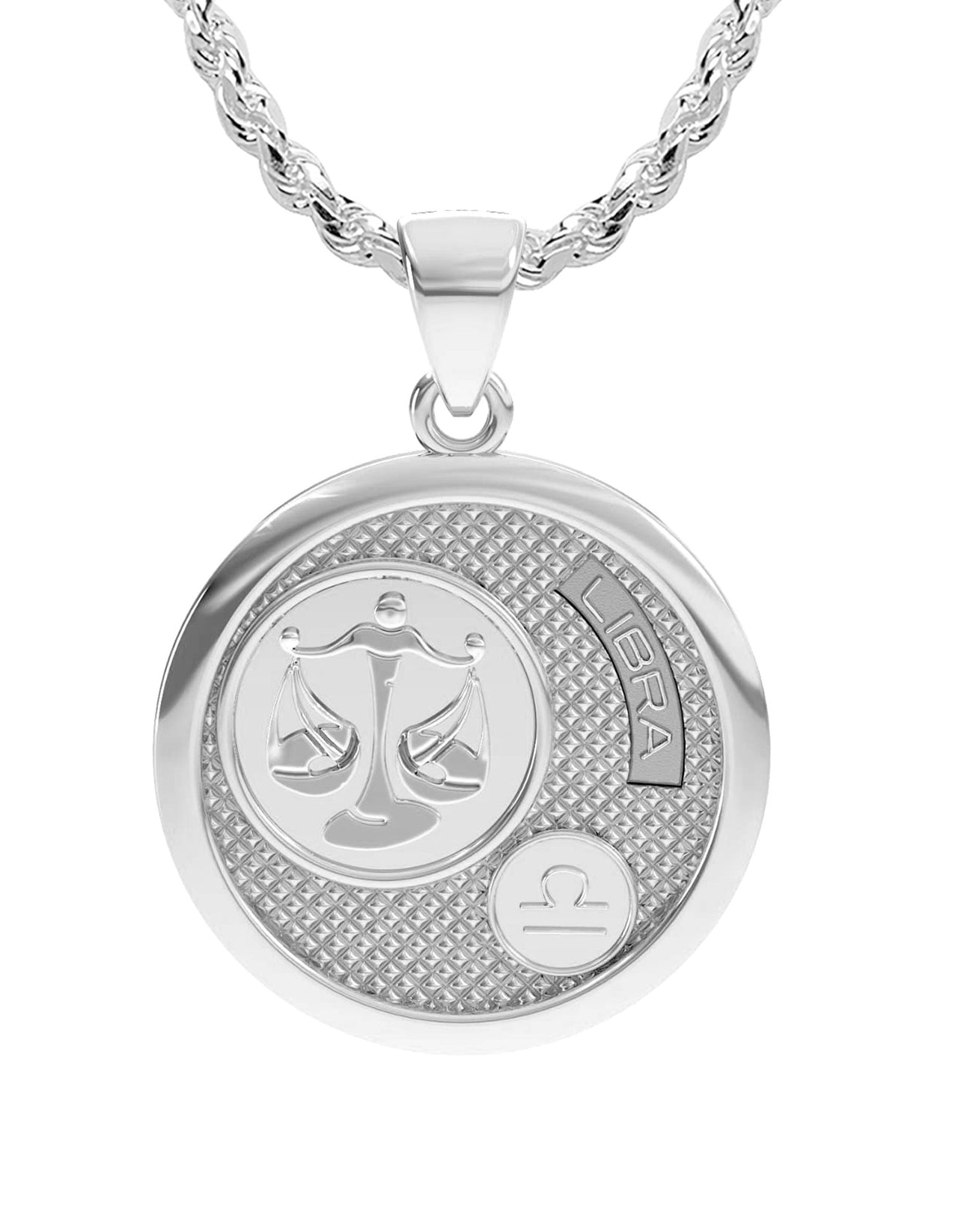 Ladies 925 Sterling Silver Round Libra Zodiac Polished Finish Pendant Necklace, 25mm