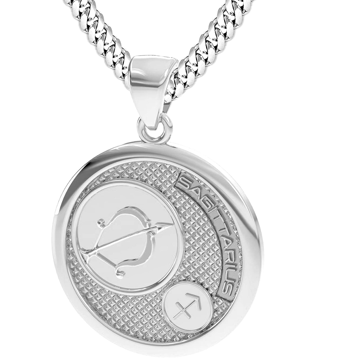 Men's 925 Sterling Silver Round Sagittarius Zodiac Polished Finish Pendant Necklace, 33mm