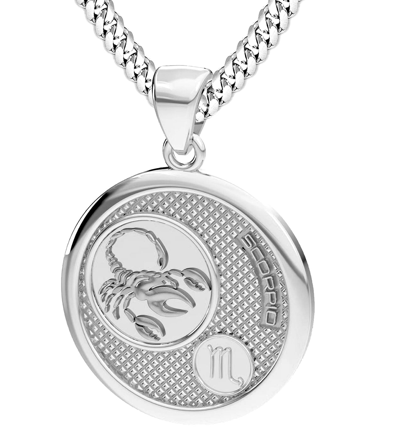Men's 925 Sterling Silver Round Scorpio Zodiac Polished Finish Pendant Necklace, 33mm