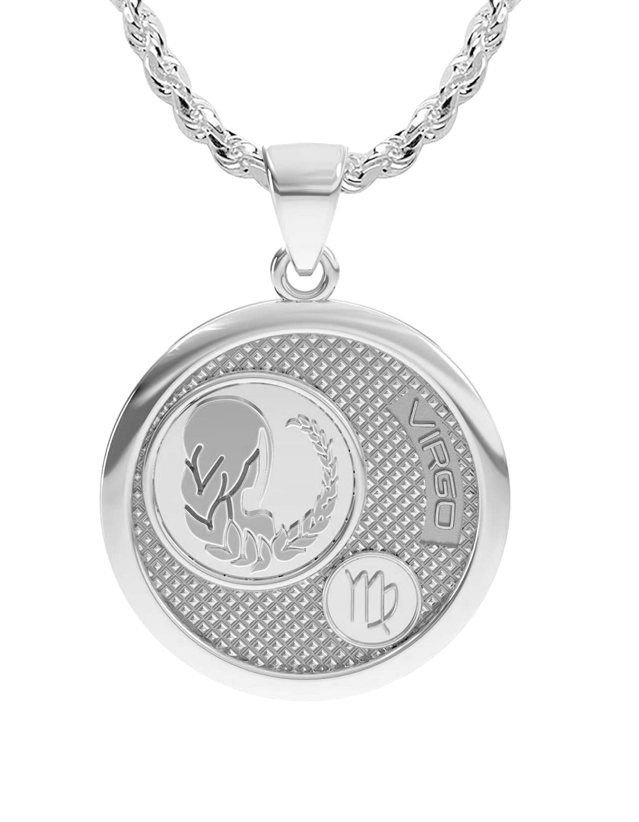 Ladies 925 Sterling Silver Round Virgo Zodiac Polished Finish Pendant Necklace, 25mm
