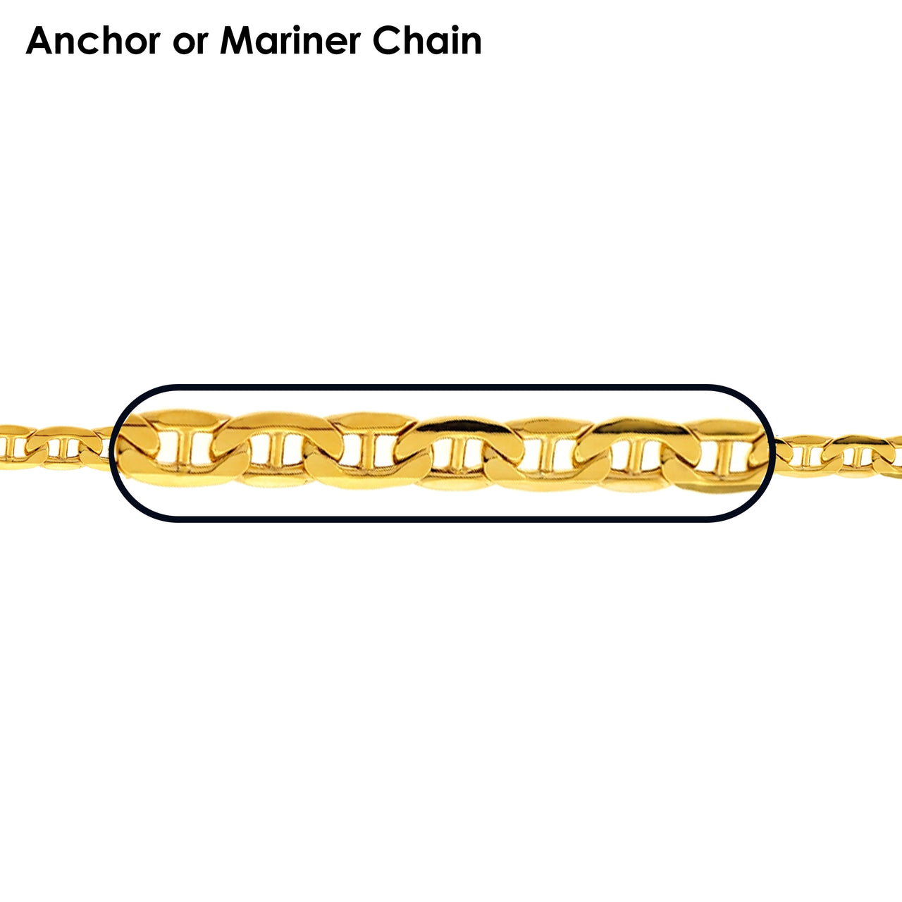 Solid 14K Yellow Flat Anchor or Mariner Bracelet, 4 Sizes 3.0mm to 7.4mm