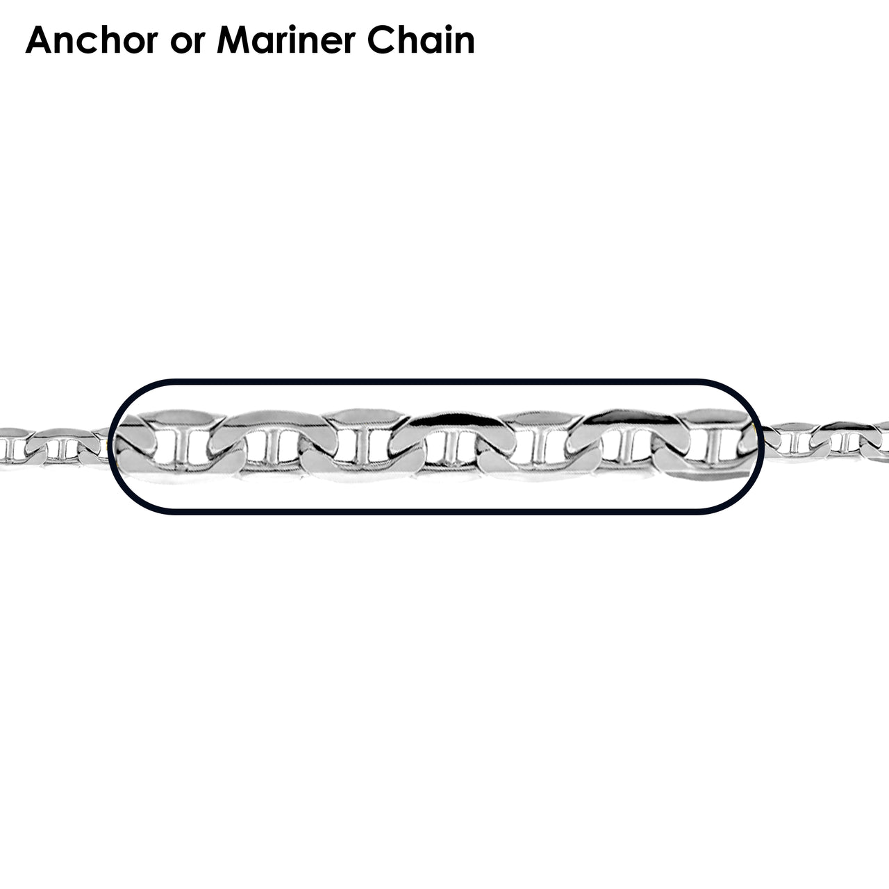 Solid 925 Sterling Silver Flat Anchor or Mariner Chain Necklace, 5 Sizes 4.0mm to 7.8mm