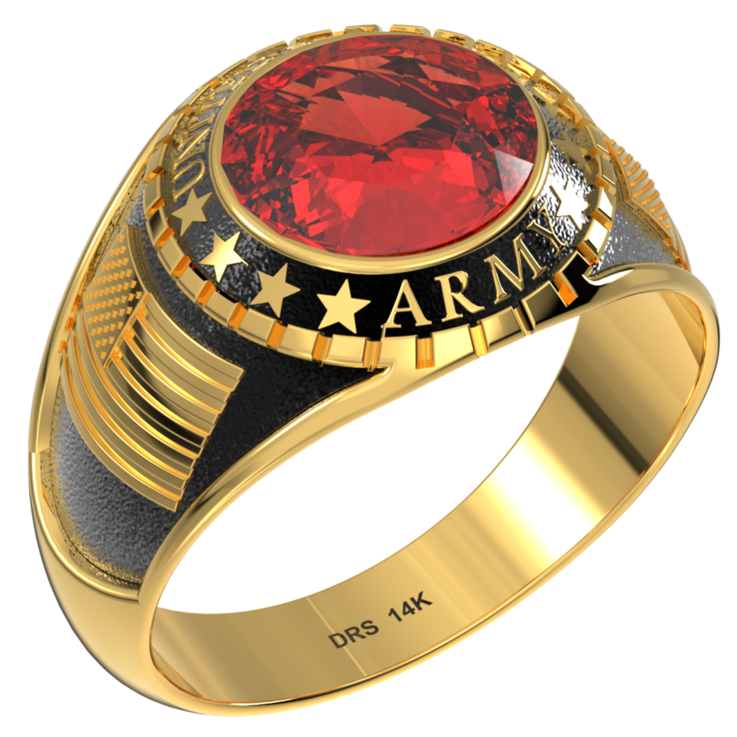 Customizable Men's Antiqued 10k or 14k Yellow or White Gold US Army Military Solid Back Ring