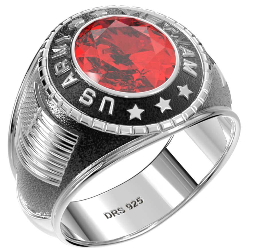 Customizable Vietnam Men's 925 Sterling Silver US Army Military Solid Back Ring