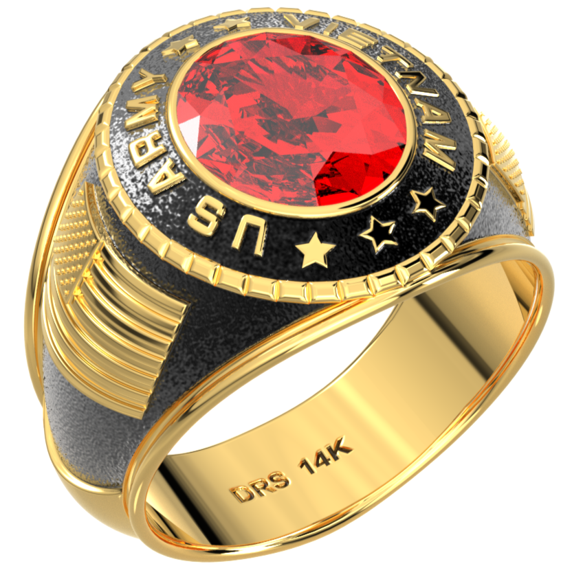 Customizable Vietnam  Men's 10k or 14k Yellow or White Gold US Army Military Solid Back Ring