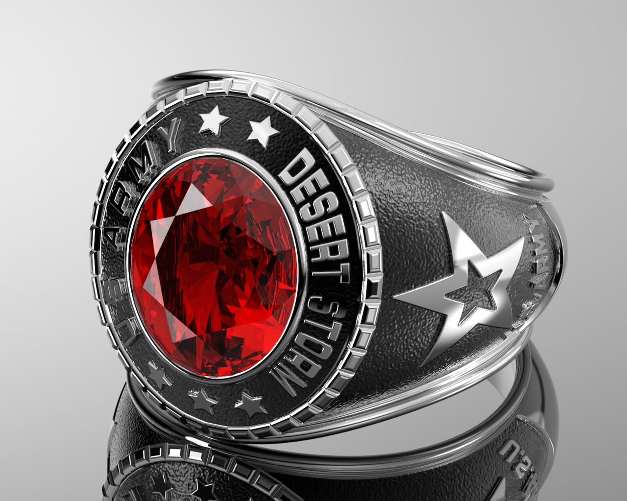 Customizable Desert Storm Men's 925 Sterling Silver US Army Military Solid Back Ring