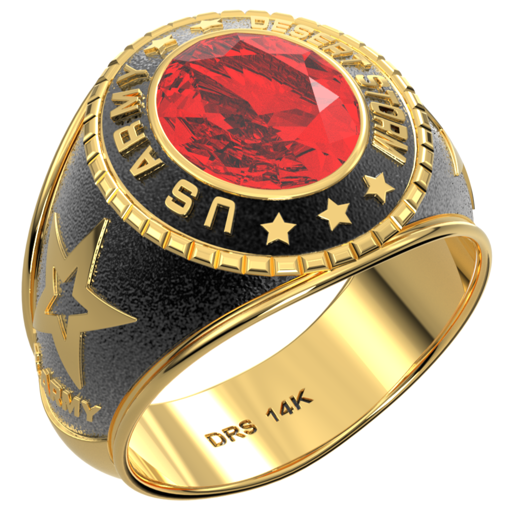 Customizable Desert Storm  Men's 10k or 14k Yellow or White Gold US Army Military Solid Back Ring
